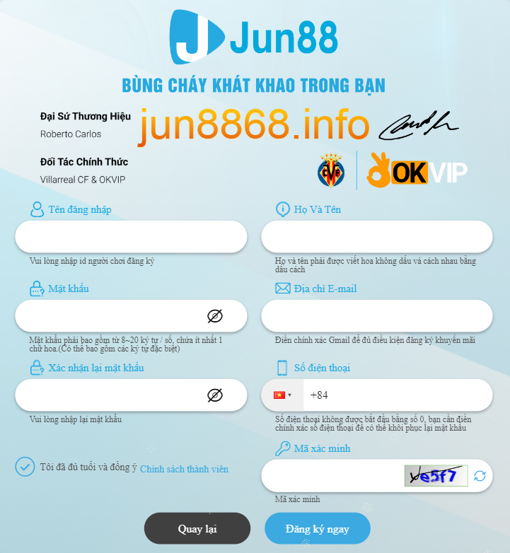 Đăng ký jun88 cực kỳ đơn giản và nhanh chóng